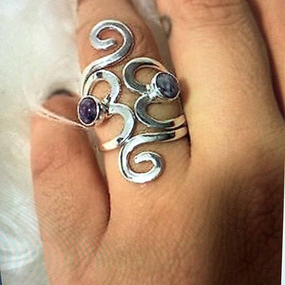 SCROLL DESIGN .925 STERLING SILVER & GEMSTONE RING